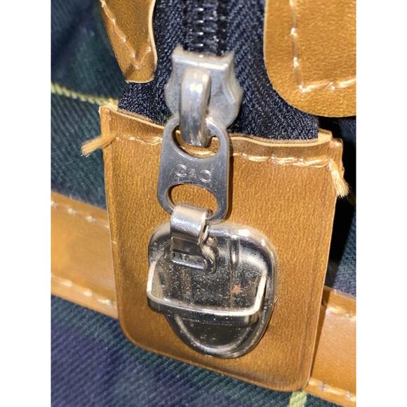 Vintage Lacoste Plaid Canvas Tote Bag Green Blue Brown Trim Retro Preppy - Picture 15 of 15